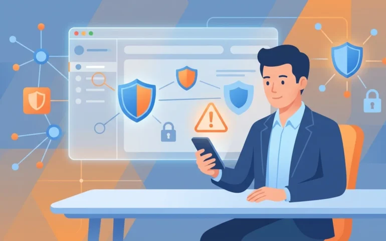 Business owner looking concerned at smartphone displaying suspicious text message phishing attempt