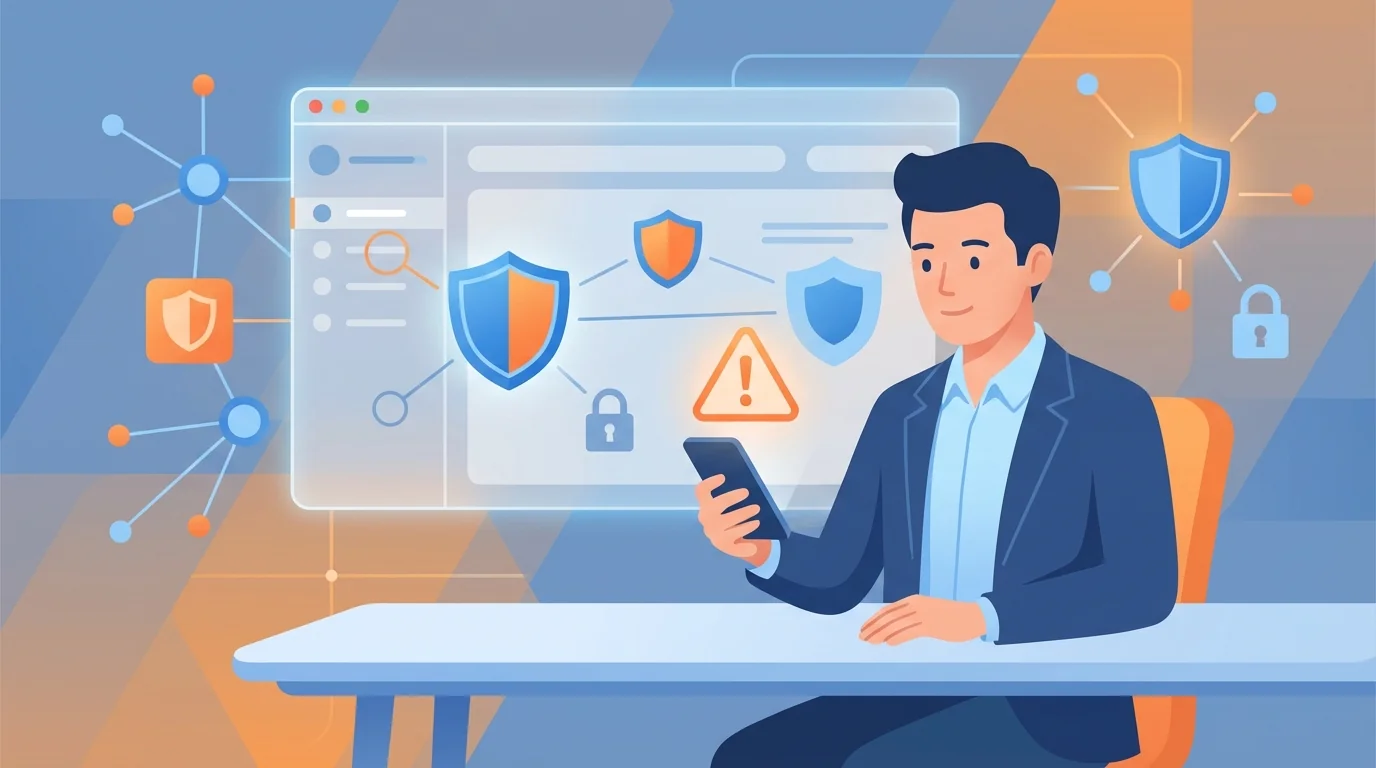 Business owner looking concerned at smartphone displaying suspicious text message phishing attempt