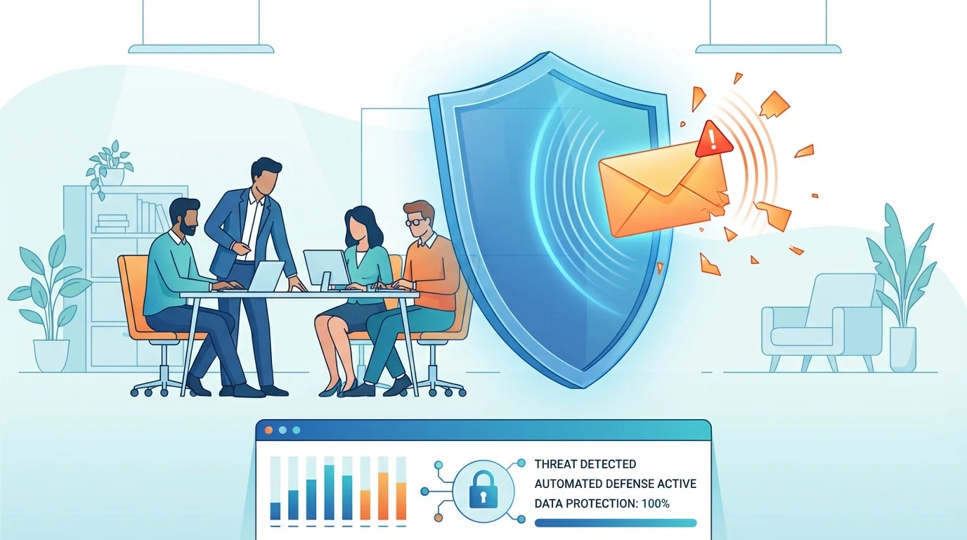 A person looking at a suspicious email on a laptop screen with a Google logo visible on the monitor.