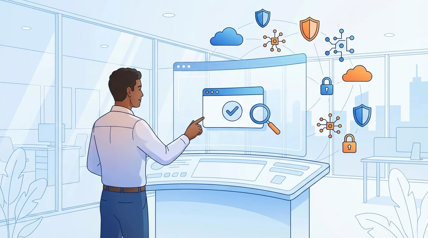 Business owner reviewing SaaS application permissions on laptop screen during security audit