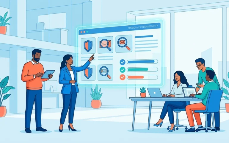 Small business owner reviewing phishing prevention checklist on laptop screen