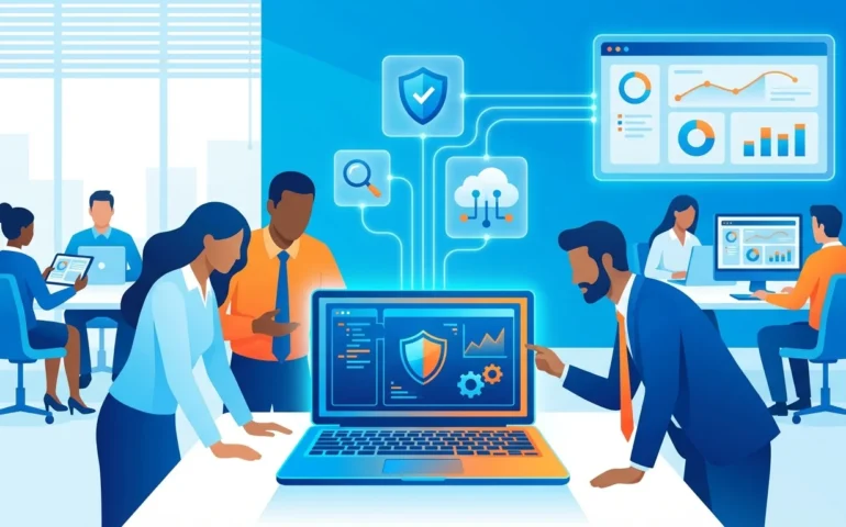 A small business owner reviewing a digital security checklist on a tablet