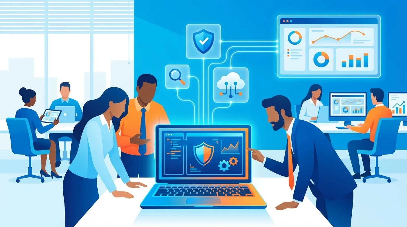 A small business owner reviewing a digital security checklist on a tablet