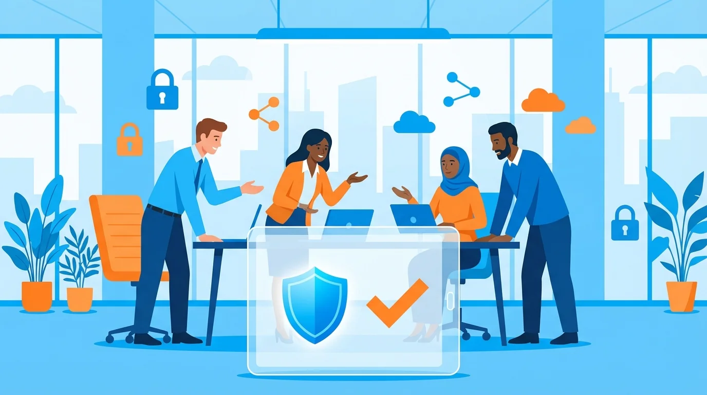 A business owner reviewing an automated security dashboard on a laptop