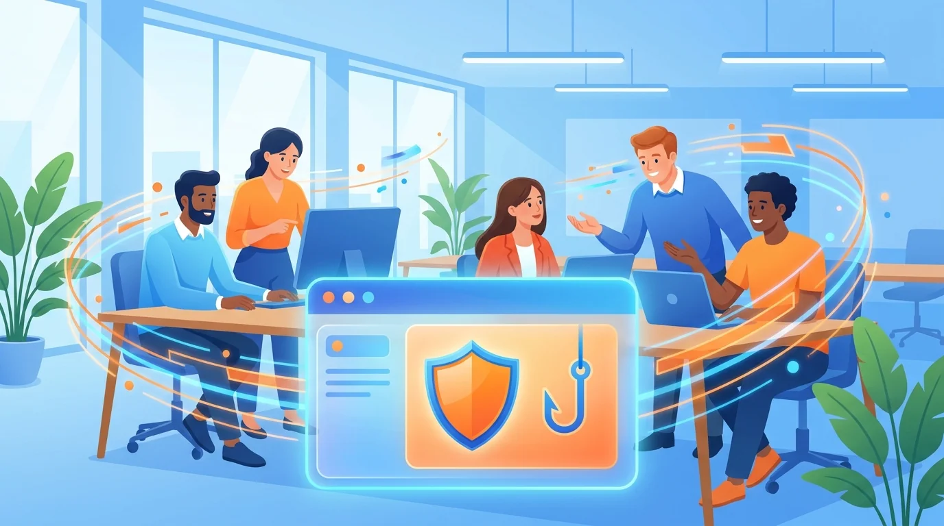 Small business owner reviewing phishing simulation results on laptop dashboard