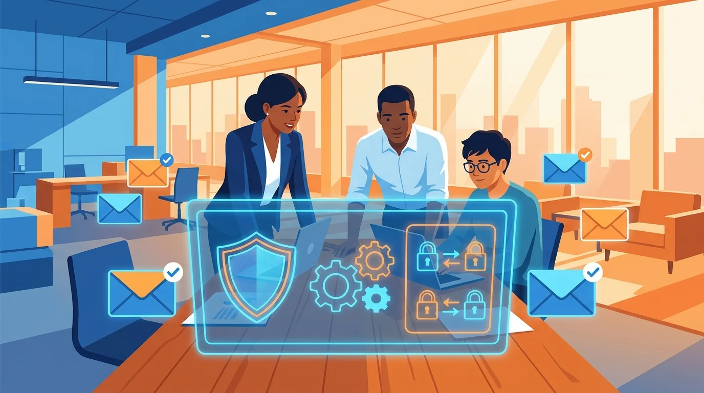 Small business owner reviewing automated phishing simulation dashboard on laptop screen