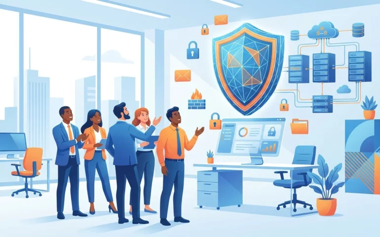 Small business owner reviewing Microsoft 365 security settings on laptop screen