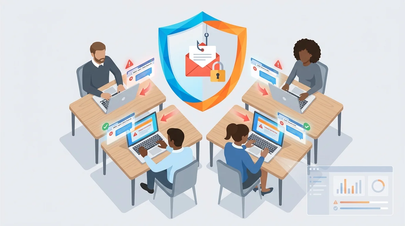 Small business owner reviewing phishing prevention checklist on laptop screen